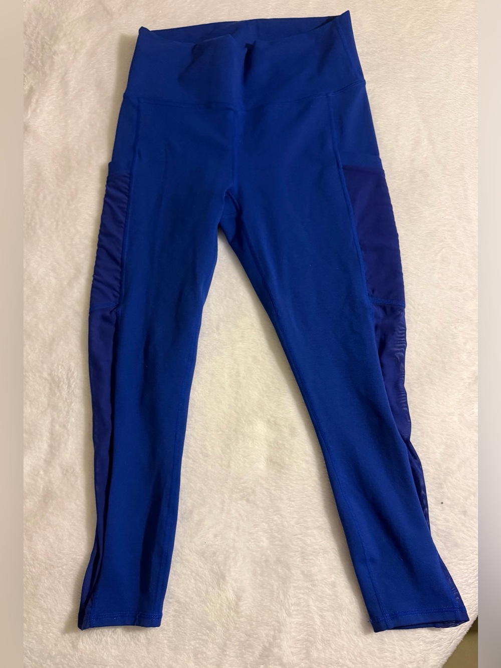 Fabletics Powerhold Blue Leggings with sheer Side Panels, pockets